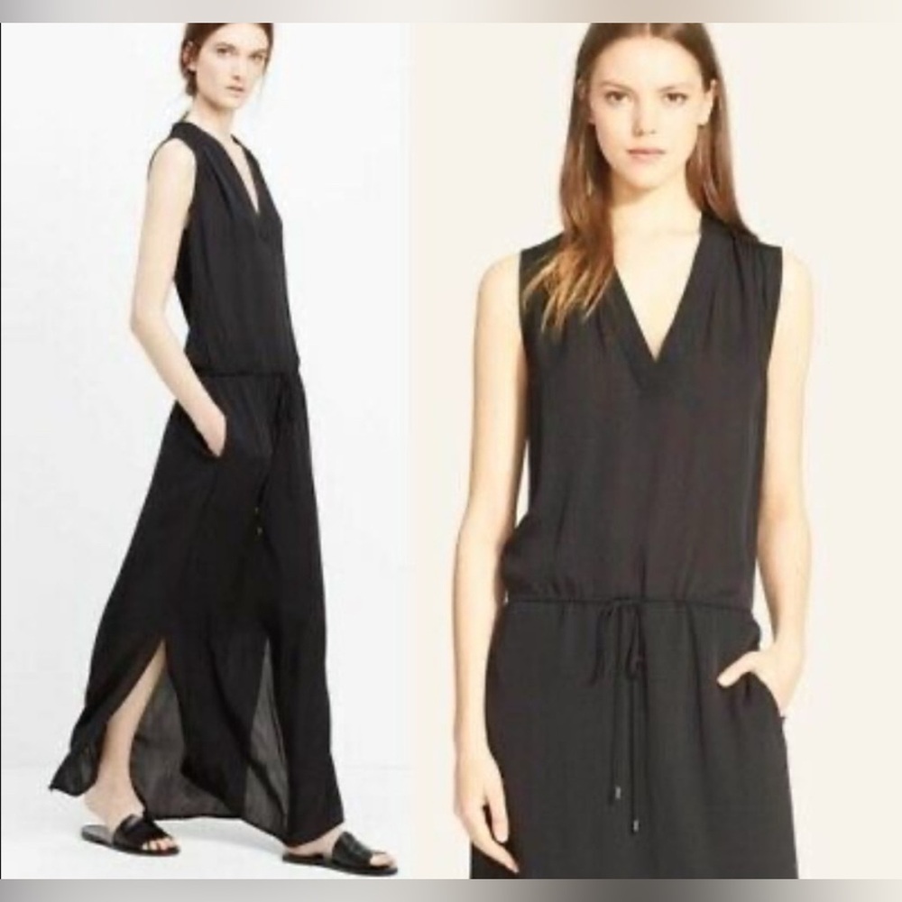 Vince Black Silk Sheer Maxi Dress with Drawstring M